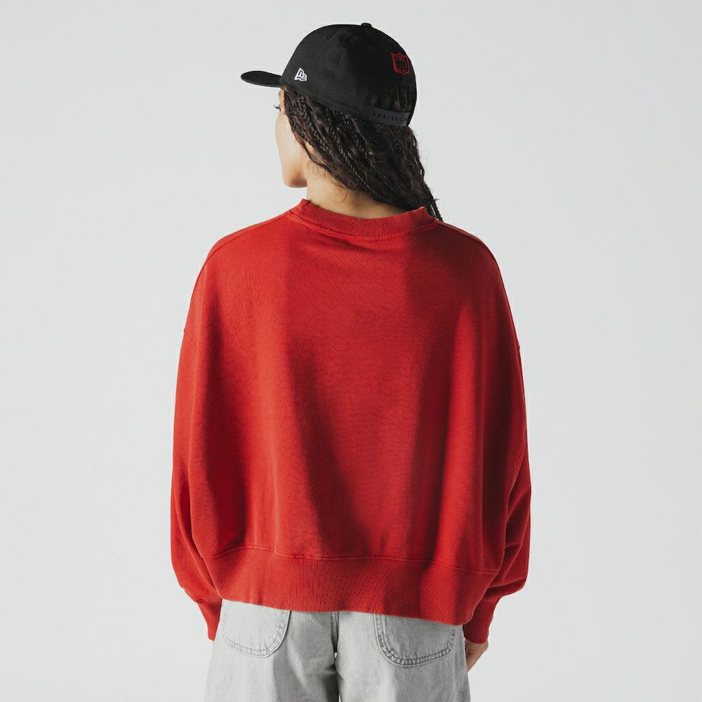 Kansas City Chiefs New Era Women's Oversized Throwback Mineral Wash Crew Neck Sweatshirt - Red - NFL