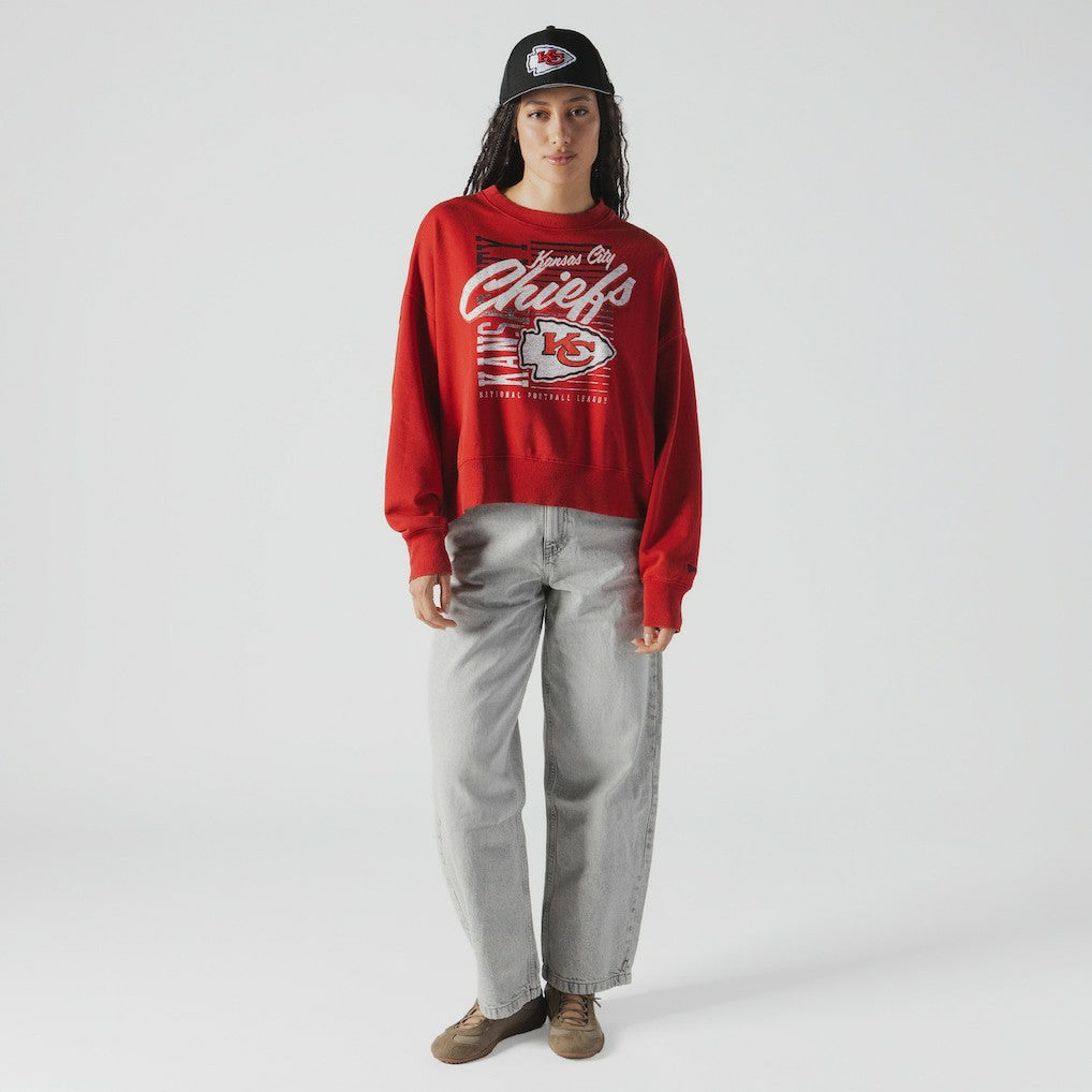 Kansas City Chiefs New Era Women's Oversized Throwback Mineral Wash Crew Neck Sweatshirt - Red - NFL