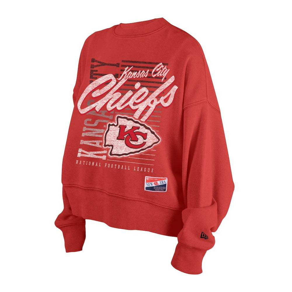 Kansas City Chiefs New Era Women's Oversized Throwback Mineral Wash Crew Neck Sweatshirt - Red - NFL