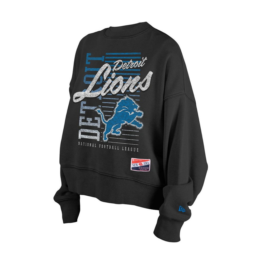 Detroit Lions New Era Women's Oversized Throwback Mineral Wash Crew Neck Sweatshirt - Black - NFL