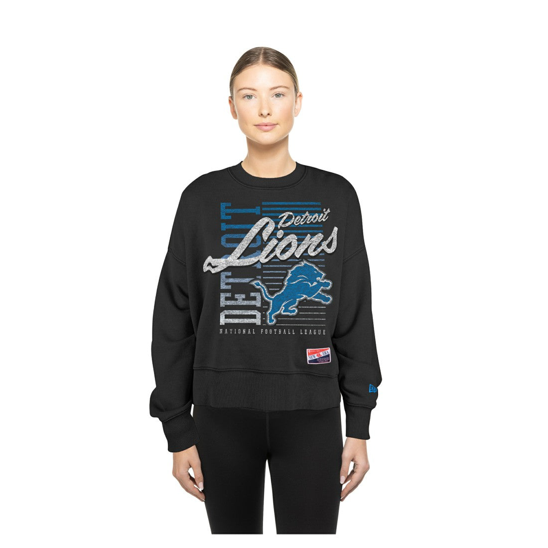 Detroit Lions New Era Women's Oversized Throwback Mineral Wash Crew Neck Sweatshirt - Black - NFL