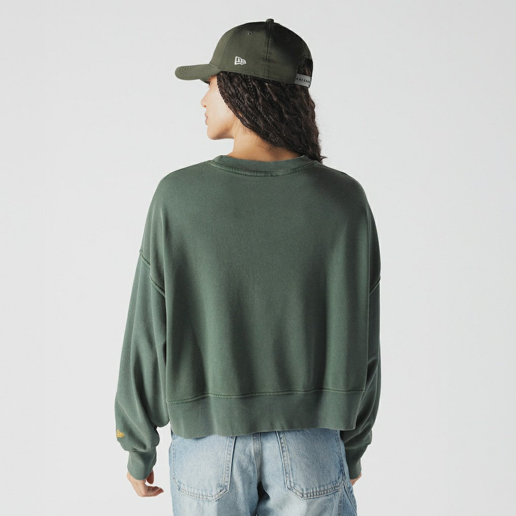 Green Bay Packers New Era Women's Oversized Throwback Mineral Wash Crew Neck Sweatshirt - Green - NFL