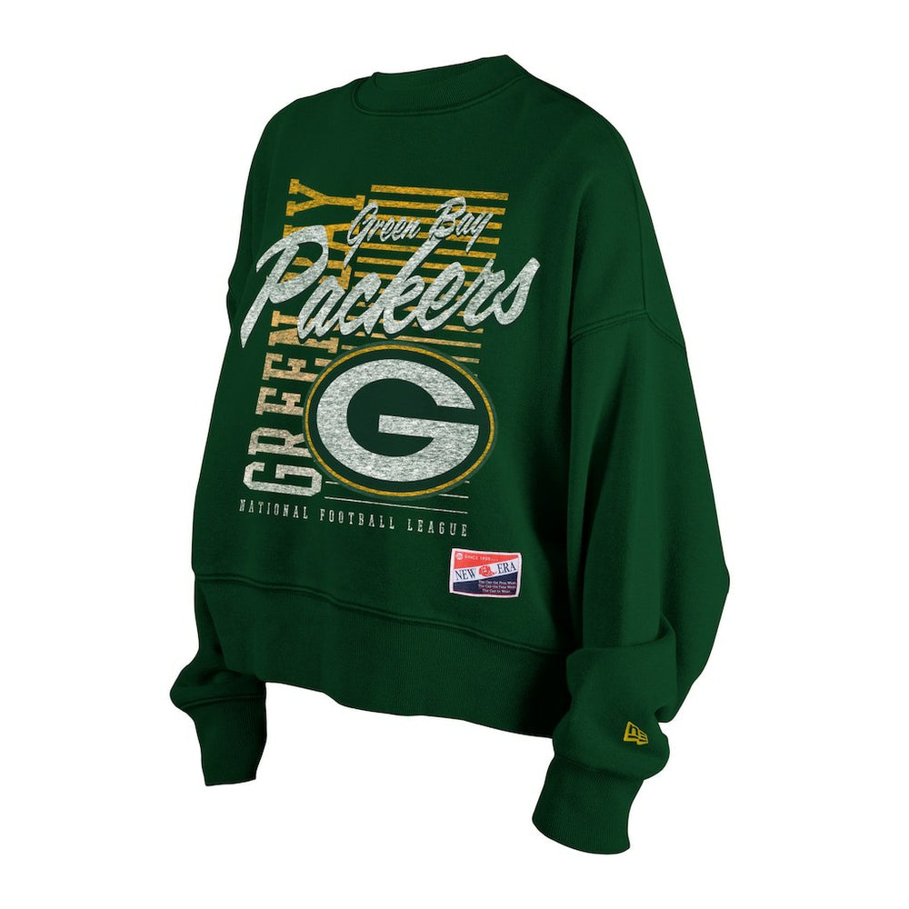 Green Bay Packers New Era Women's Oversized Throwback Mineral Wash Crew Neck Sweatshirt - Green - NFL