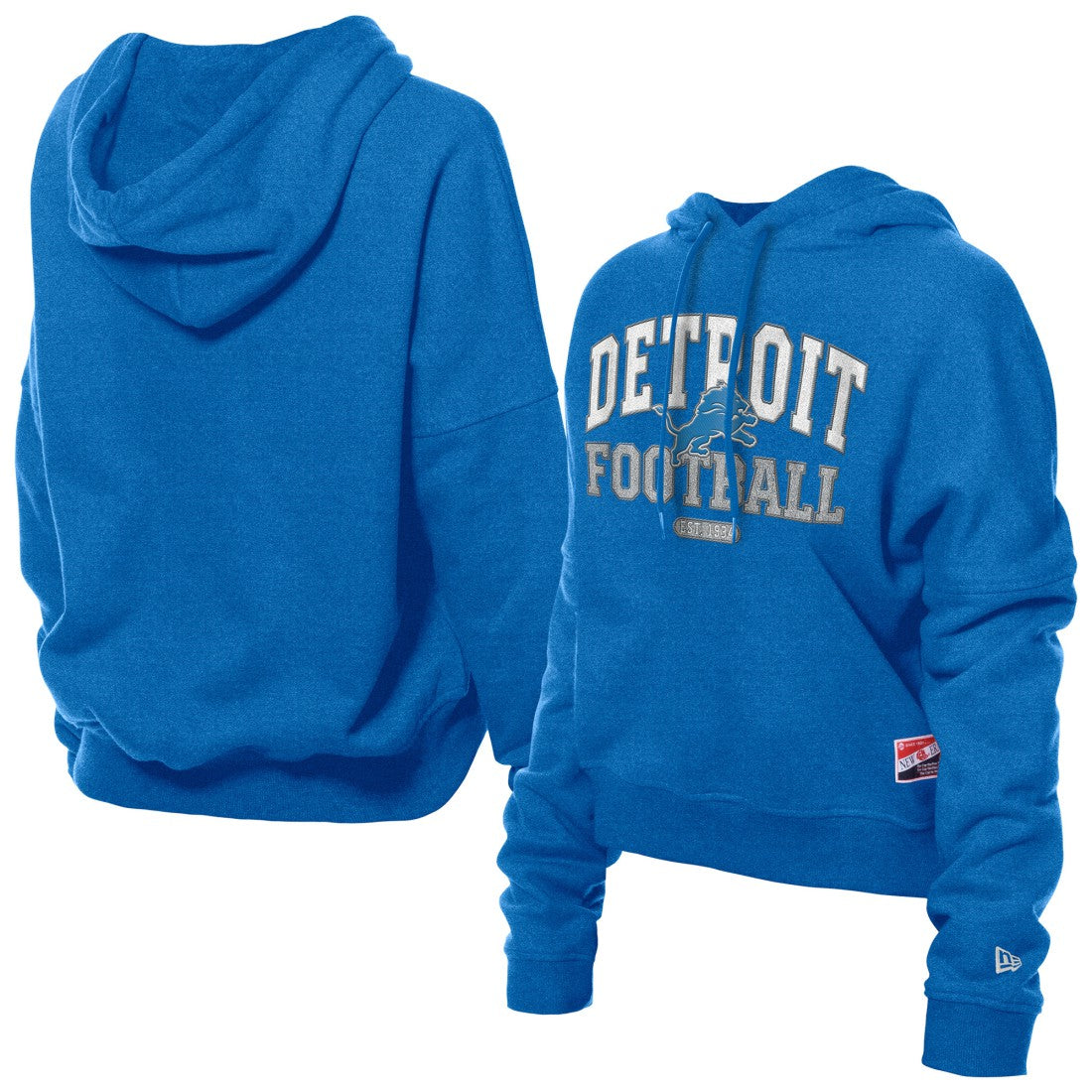 Detroit Lions New Era Women's Throwback Boxy Hoodie Sweatshirt - Blue - NFL