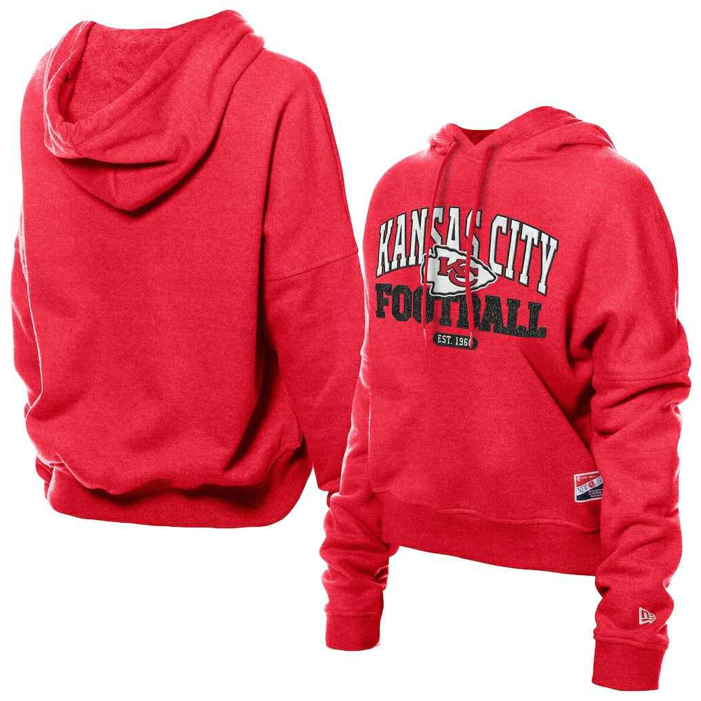 Kansas City Chiefs New Era Women's Throwback Boxy Hoodie Sweatshirt - Red - NFL