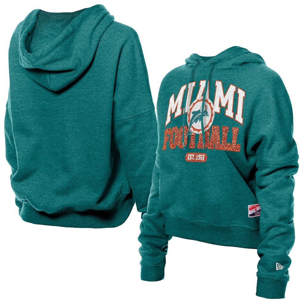 Miami Dolphins New Era Women's Throwback Boxy Hoodie Sweatshirt - Aqua - NFL