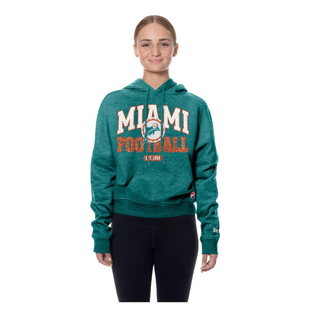 Miami Dolphins New Era Women's Throwback Boxy Hoodie Sweatshirt - Aqua - NFL