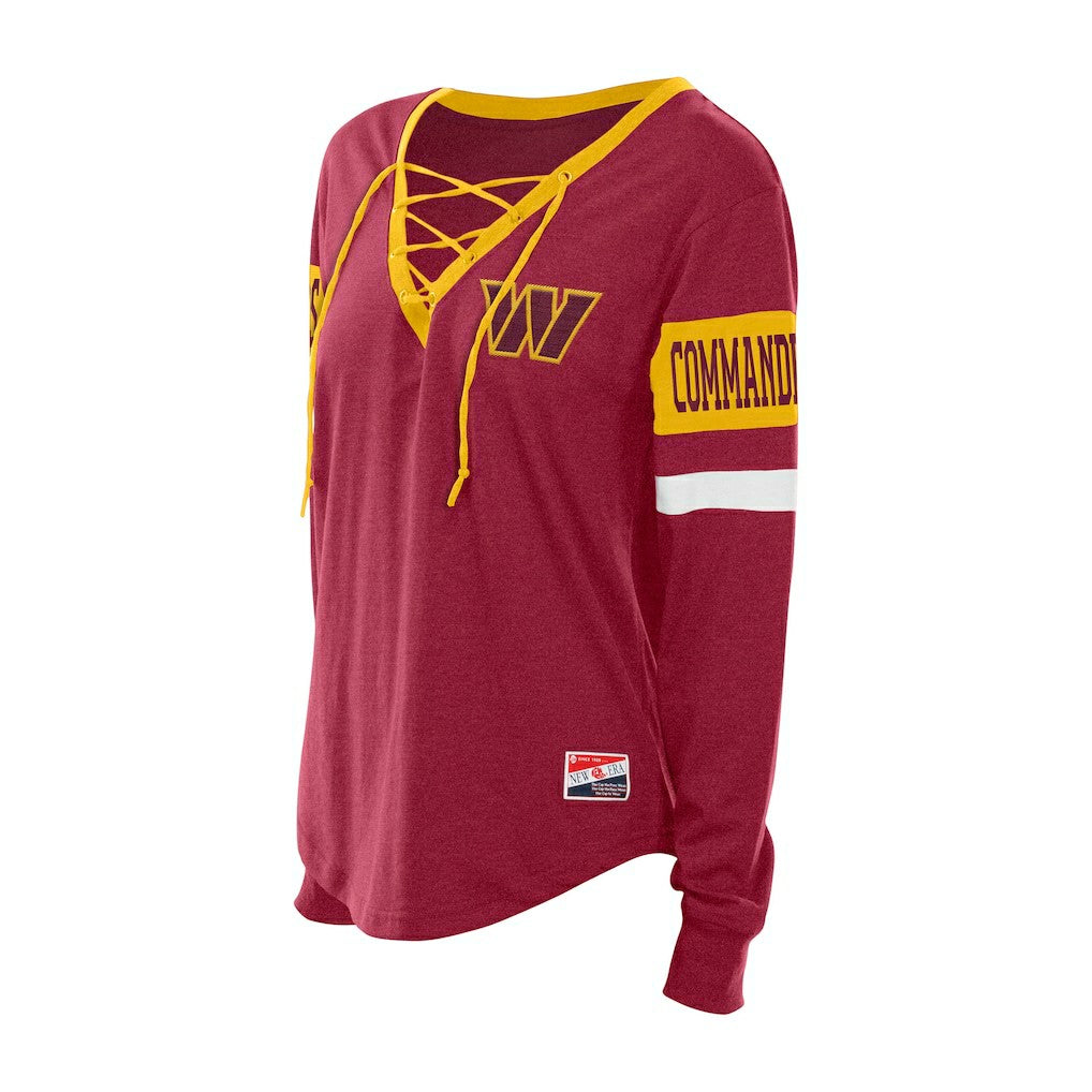 Washington Commanders New Era Women's Throwback Lace-Up Long-Sleeve T-Shirt - Burgundy - NFL