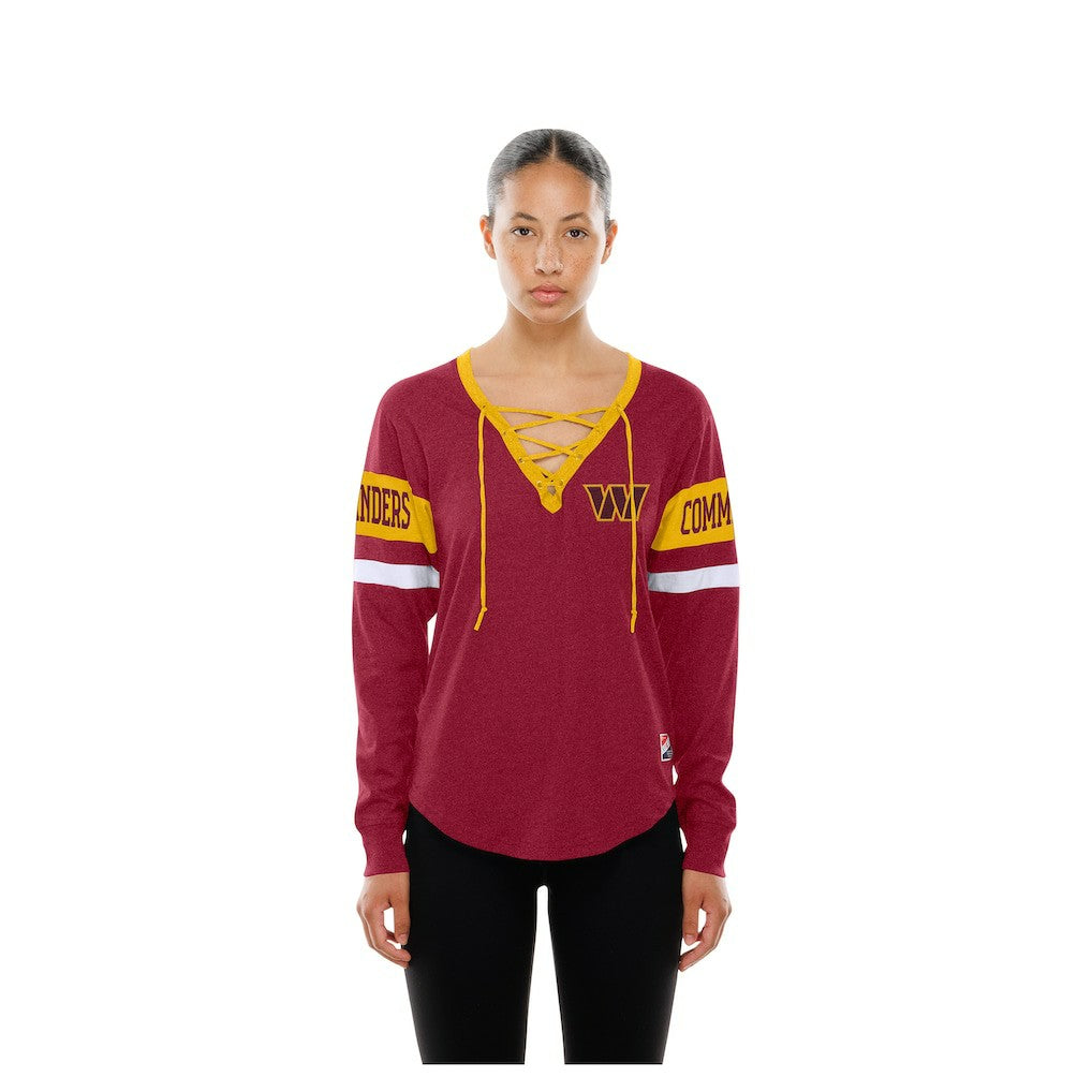 Washington Commanders New Era Women's Throwback Lace-Up Long-Sleeve T-Shirt - Burgundy - NFL