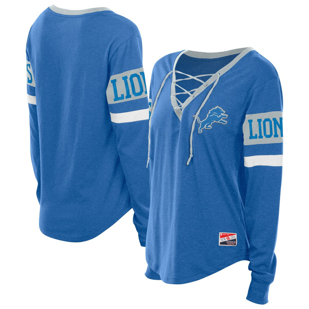 Detroit Lions New Era Women's Throwback Lace-Up Long-Sleeve T-Shirt - Blue - NFL
