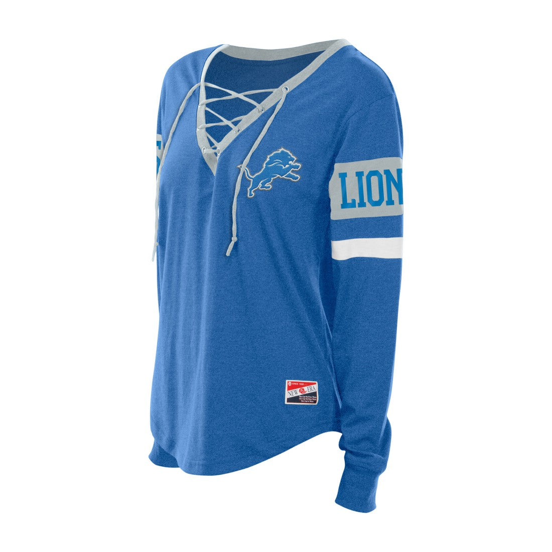 Detroit Lions New Era Women's Throwback Lace-Up Long-Sleeve T-Shirt - Blue - NFL