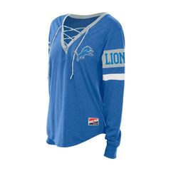 Detroit Lions New Era Women's Throwback Lace-Up Long-Sleeve T-Shirt - Blue - NFL