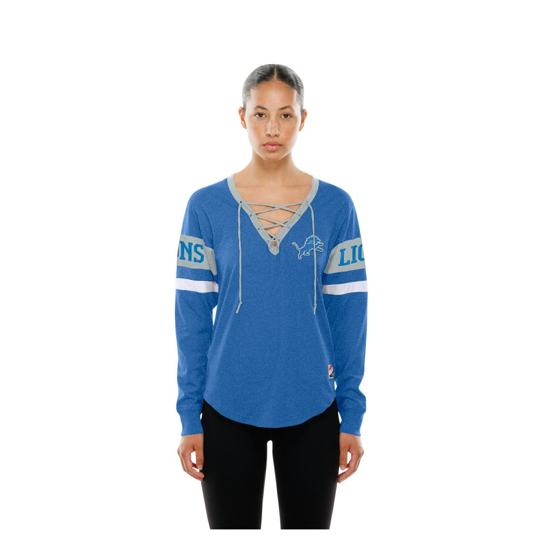 Detroit Lions New Era Women's Throwback Lace-Up Long-Sleeve T-Shirt - Blue - NFL