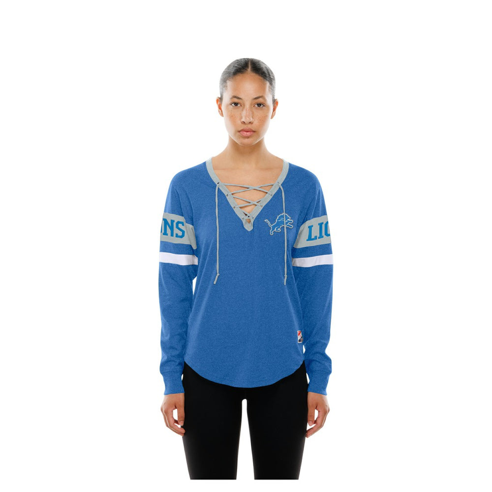Detroit Lions New Era Women's Throwback Lace-Up Long-Sleeve T-Shirt - Blue - NFL