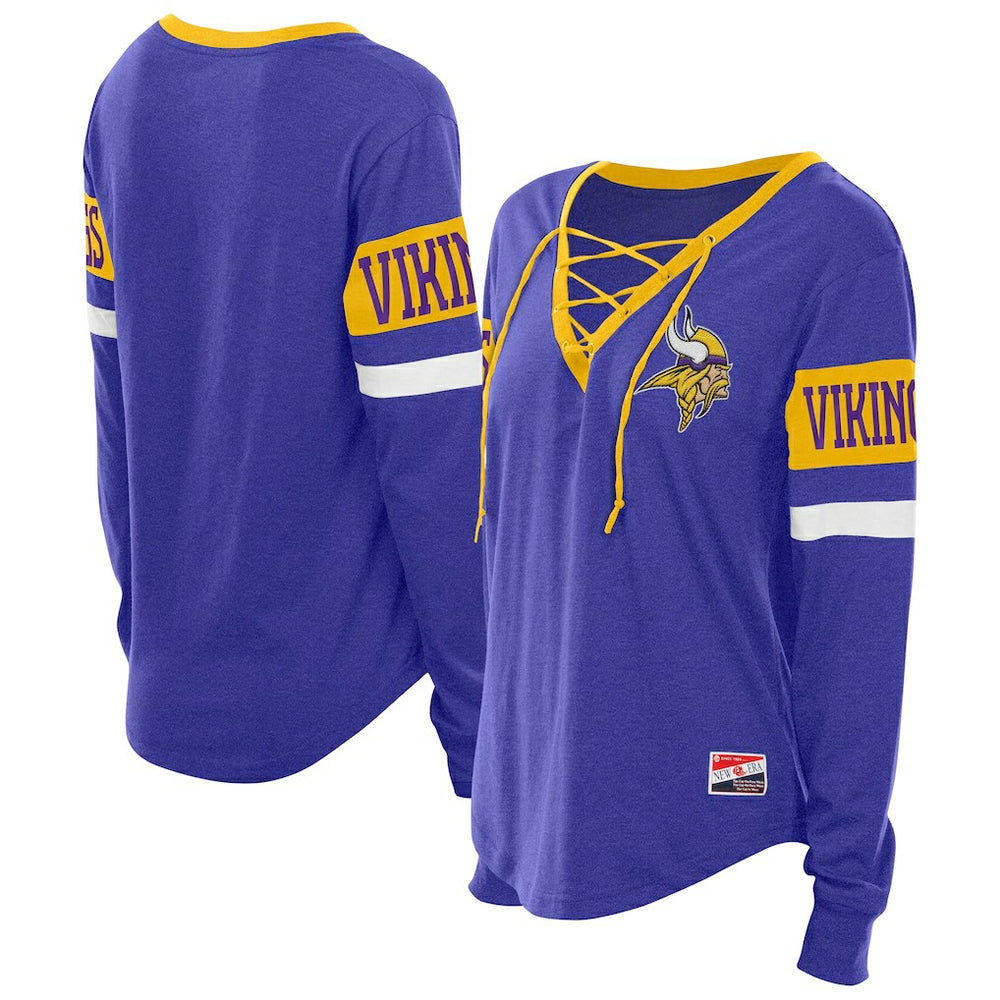 Minnesota Vikings New Era Women's Throwback Lace-Up Long-Sleeve T-Shirt - Purple - NFL