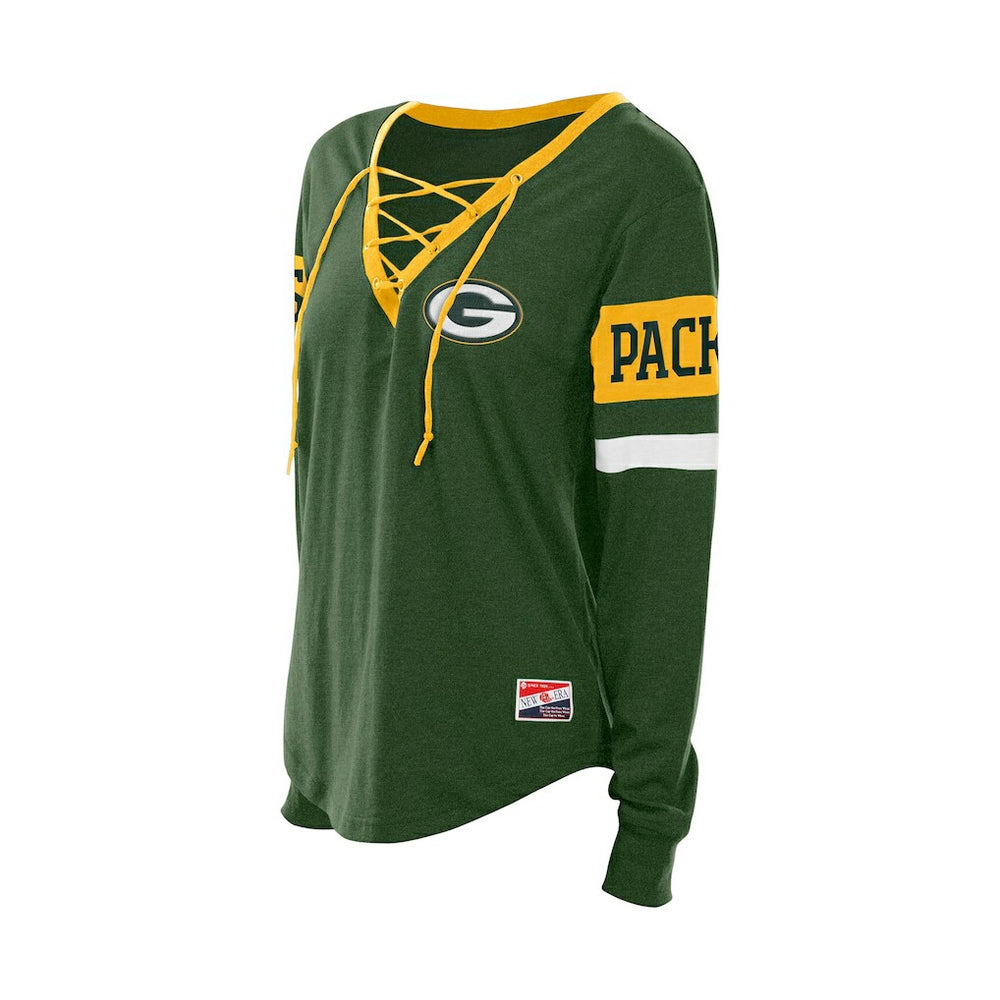 Green Bay Packers New Era Women's Throwback Lace-Up Long-Sleeve T-Shirt - Green - NFL