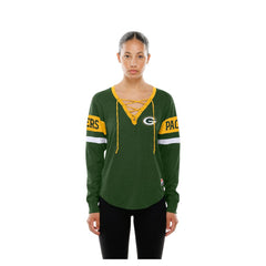 Green Bay Packers New Era Women's Throwback Lace-Up Long-Sleeve T-Shirt - Green - NFL