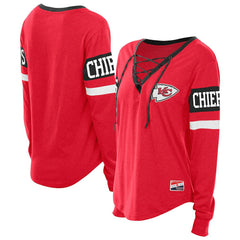 Kansas City Chiefs New Era Women's Throwback Lace-Up Long-Sleeve T-Shirt - Red - NFL
