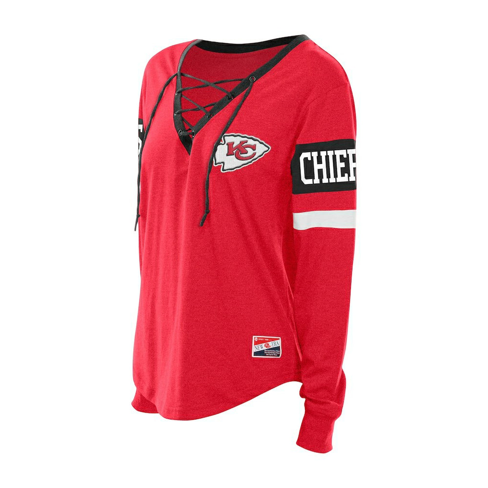 Kansas City Chiefs New Era Women's Throwback Lace-Up Long-Sleeve T-Shirt - Red - NFL