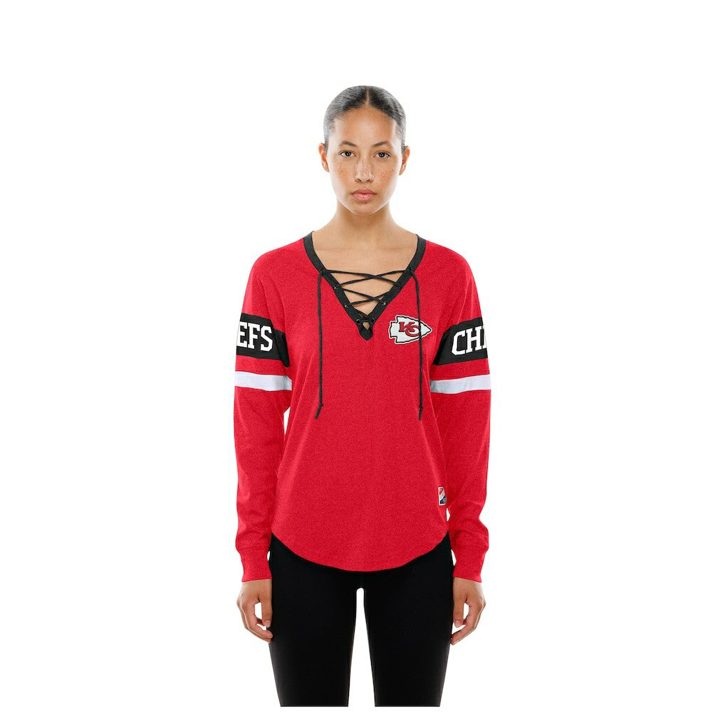 Kansas City Chiefs New Era Women's Throwback Lace-Up Long-Sleeve T-Shirt - Red - NFL