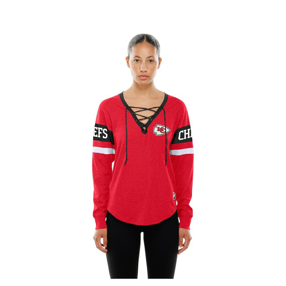 Kansas City Chiefs New Era Women's Throwback Lace-Up Long-Sleeve T-Shirt - Red - NFL