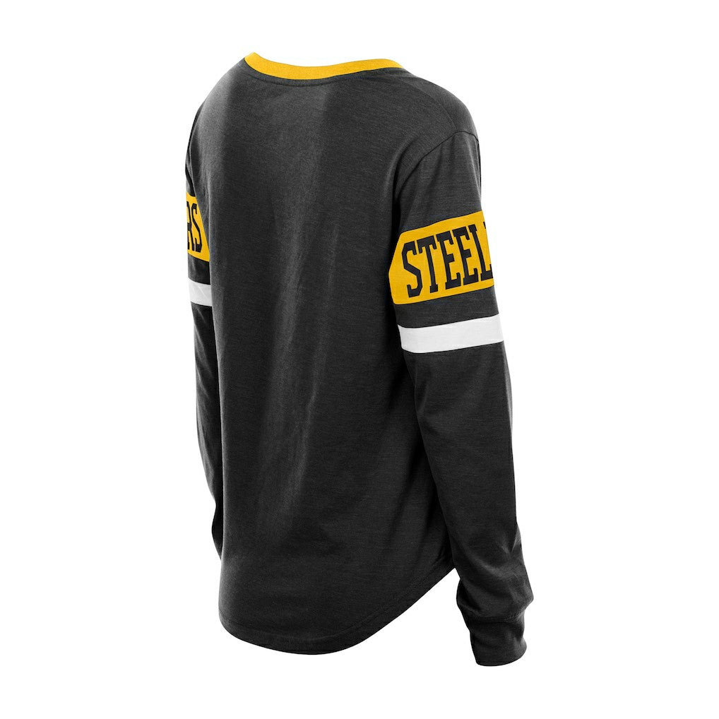 Pittsburgh Steelers New Era Women's Throwback Lace-Up Long-Sleeve T-Shirt - Black - NFL