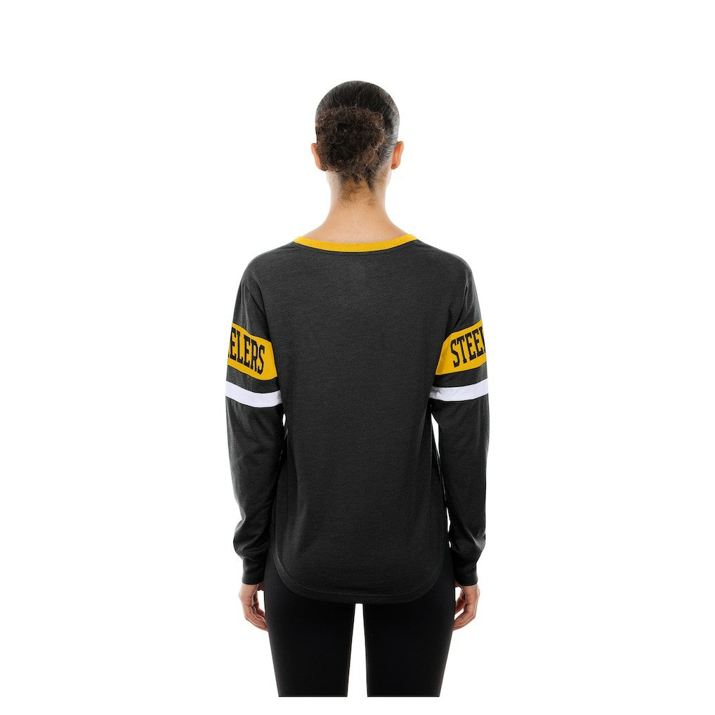Pittsburgh Steelers New Era Women's Throwback Lace-Up Long-Sleeve T-Shirt - Black - NFL