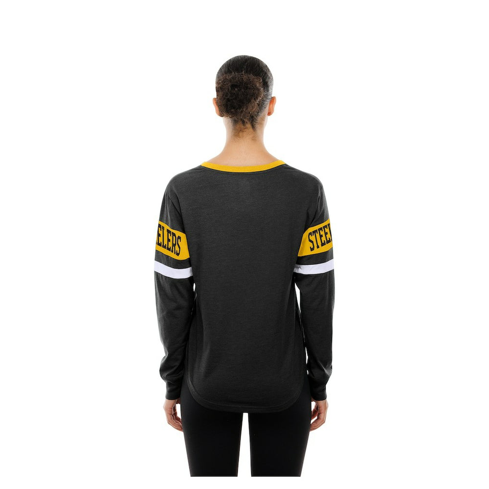 Pittsburgh Steelers New Era Women's Throwback Lace-Up Long-Sleeve T-Shirt - Black - NFL