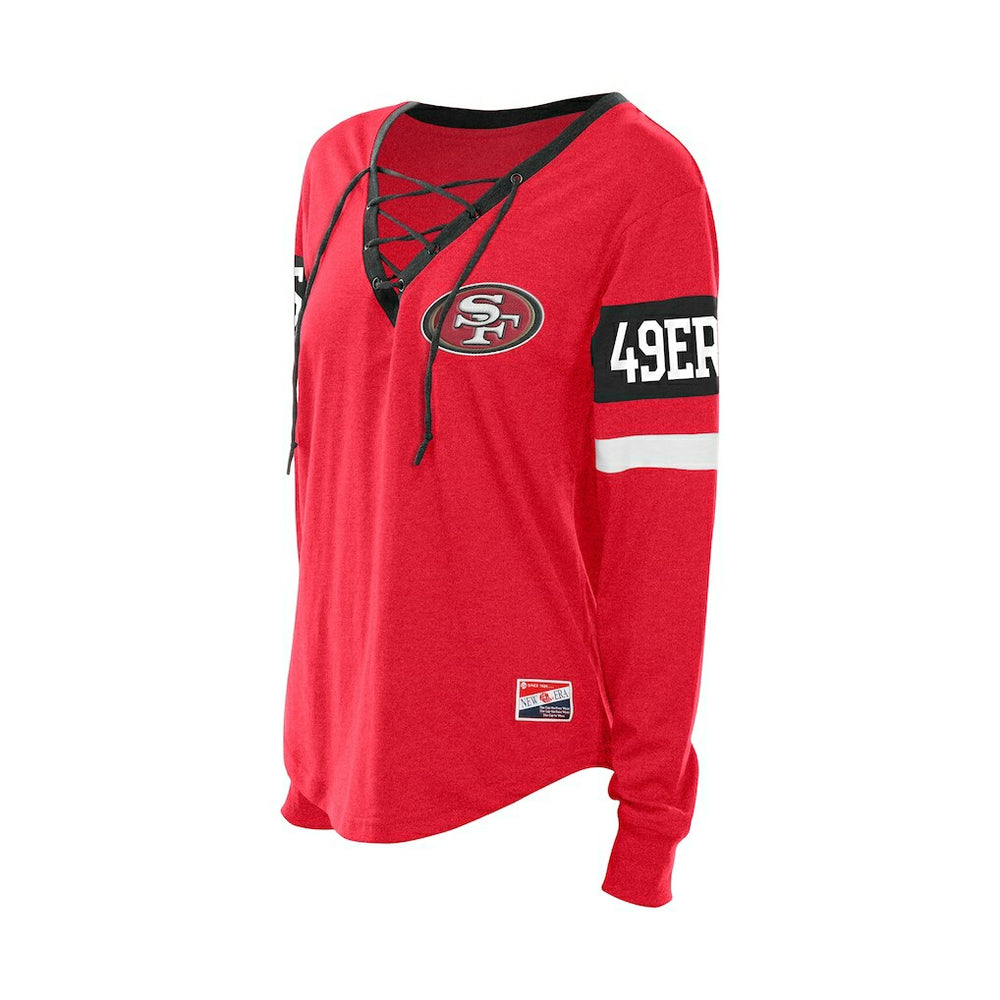 San Francisco 49ers New Era Women's Throwback Lace-Up Long-Sleeve T-Shirt - Scarlet - NFL