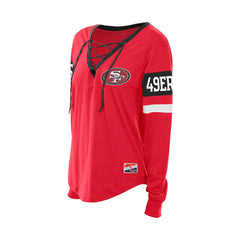 San Francisco 49ers New Era Women's Throwback Lace-Up Long-Sleeve T-Shirt - Scarlet - NFL