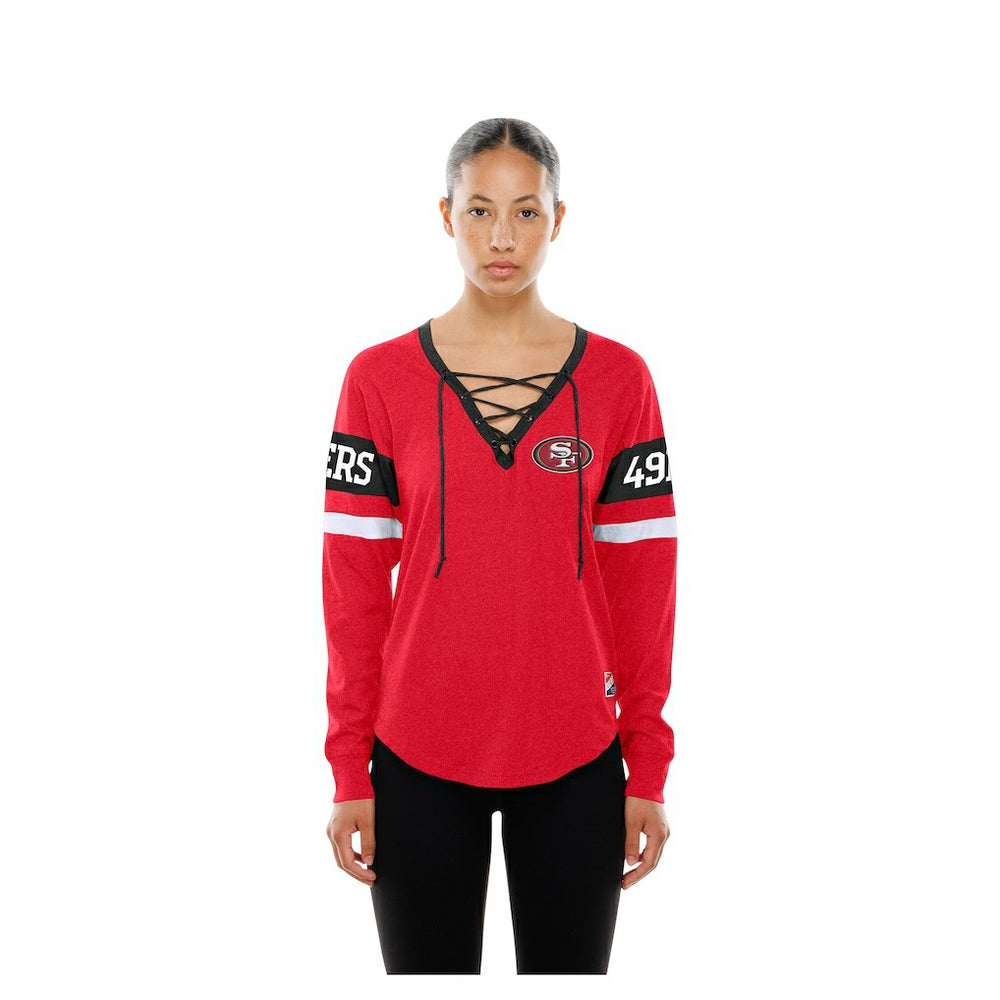 San Francisco 49ers New Era Women's Throwback Lace-Up Long-Sleeve T-Shirt - Scarlet - NFL