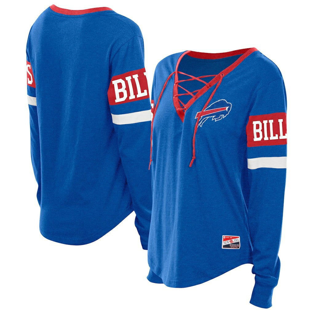 Buffalo Bills New Era Women's Throwback Lace-Up Long-Sleeve T-Shirt - Royal - NFL