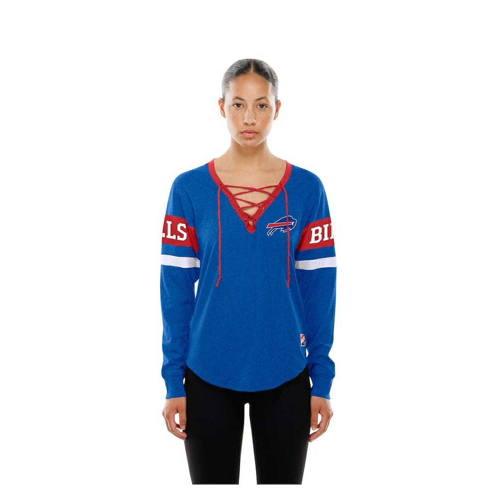 Buffalo Bills New Era Women's Throwback Lace-Up Long-Sleeve T-Shirt - Royal - NFL
