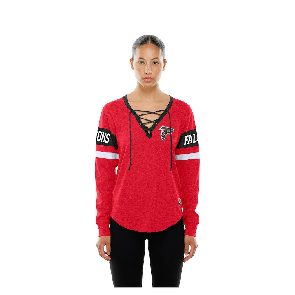 Atlanta Falcons New Era Women's Throwback Lace-Up Long-Sleeve T-Shirt - Red - NFL