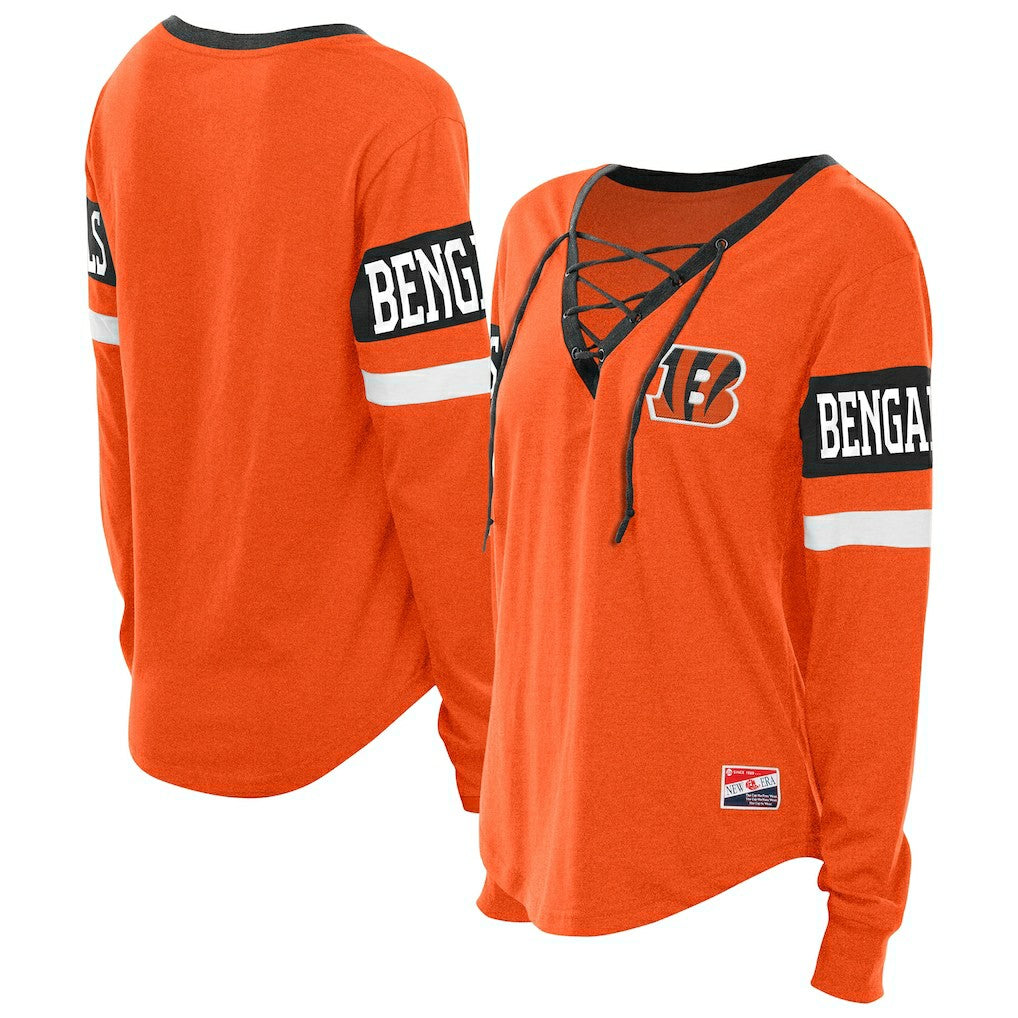 Cincinnati Bengals New Era Women's Throwback Lace-Up Long-Sleeve T-Shirt - Orange - NFL