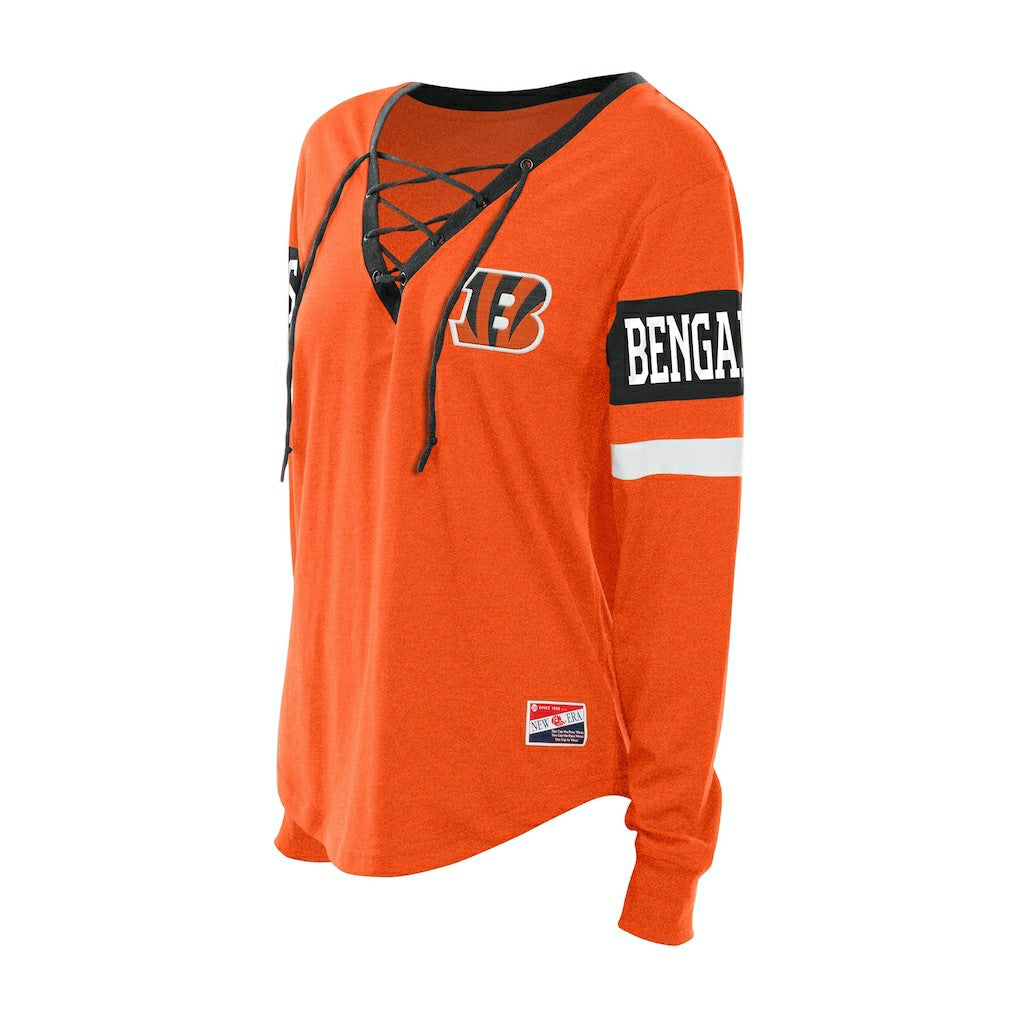 Cincinnati Bengals New Era Women's Throwback Lace-Up Long-Sleeve T-Shirt - Orange - NFL