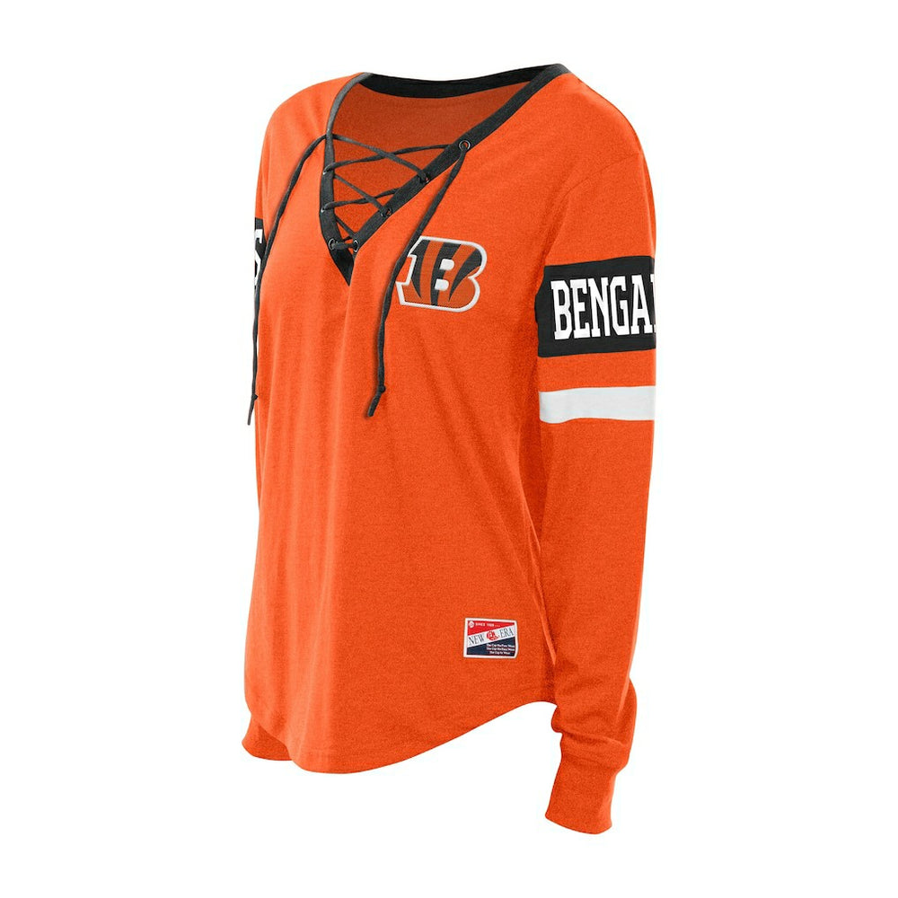 Cincinnati Bengals New Era Women's Throwback Lace-Up Long-Sleeve T-Shirt - Orange - NFL
