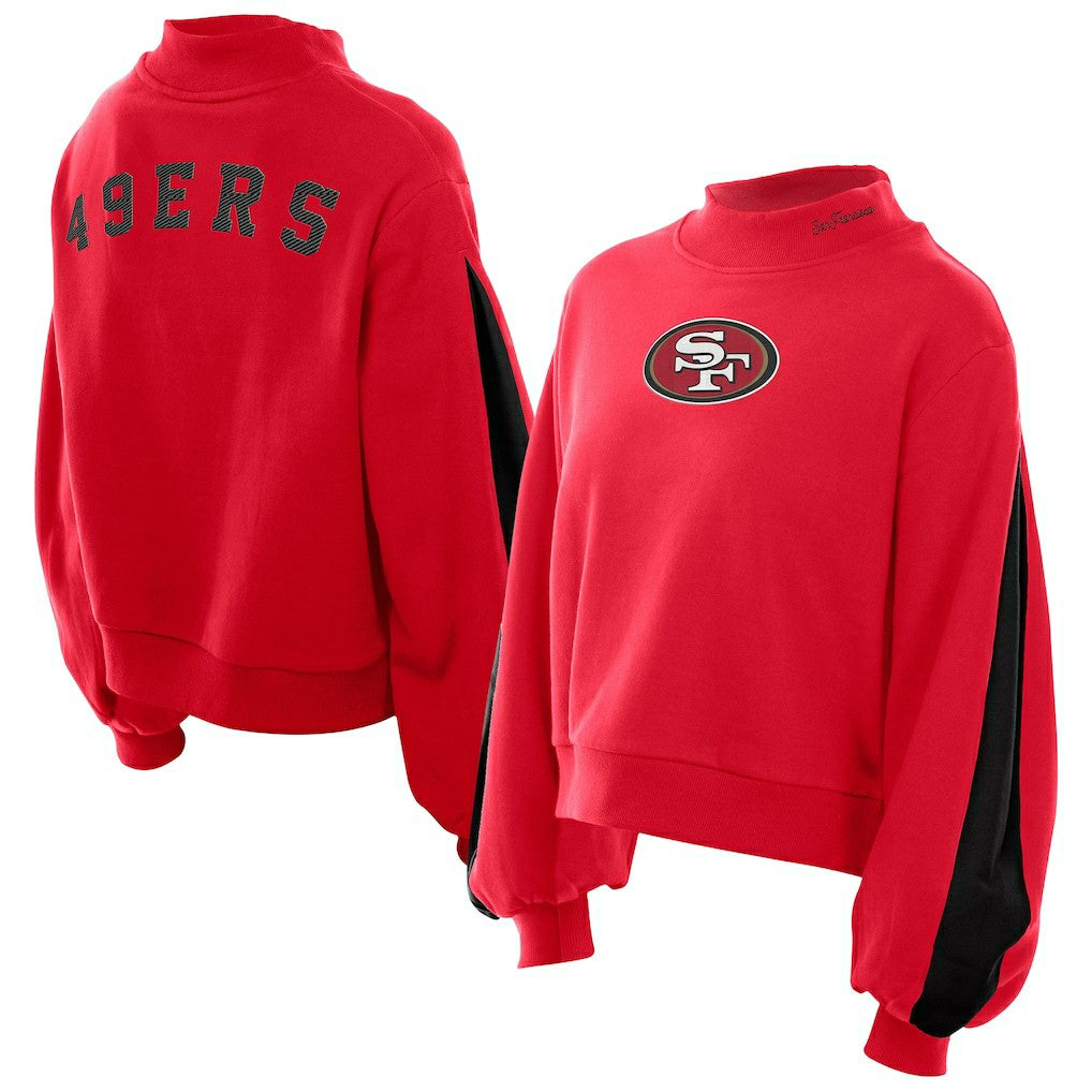 San Francisco 49ers New Era Women's Sport Night Mock Neck Balloon Sleeve Pullover Sweatshirt - Scarlet - NFL