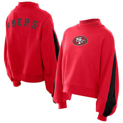 San Francisco 49ers New Era Women's Sport Night Mock Neck Balloon Sleeve Pullover Sweatshirt - Scarlet - NFL