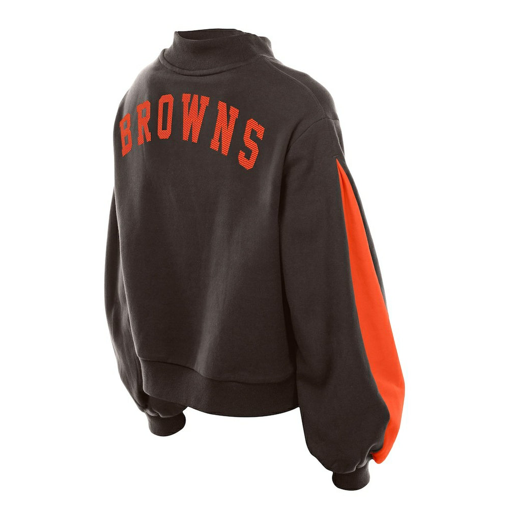 Cleveland Browns New Era Women's Sport Night Mock Neck Balloon Sleeve Pullover Sweatshirt - Brown - NFL
