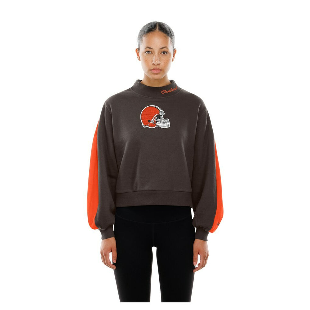Cleveland Browns New Era Women's Sport Night Mock Neck Balloon Sleeve Pullover Sweatshirt - Brown - NFL