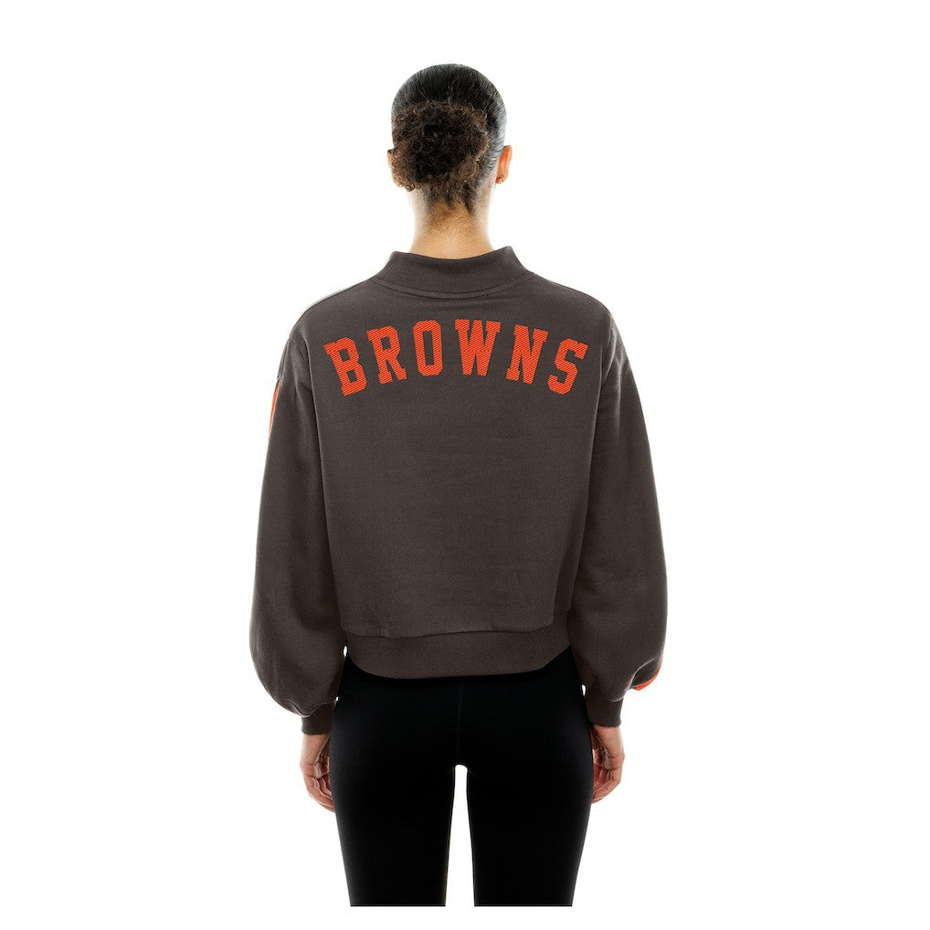Cleveland Browns New Era Women's Sport Night Mock Neck Balloon Sleeve Pullover Sweatshirt - Brown - NFL
