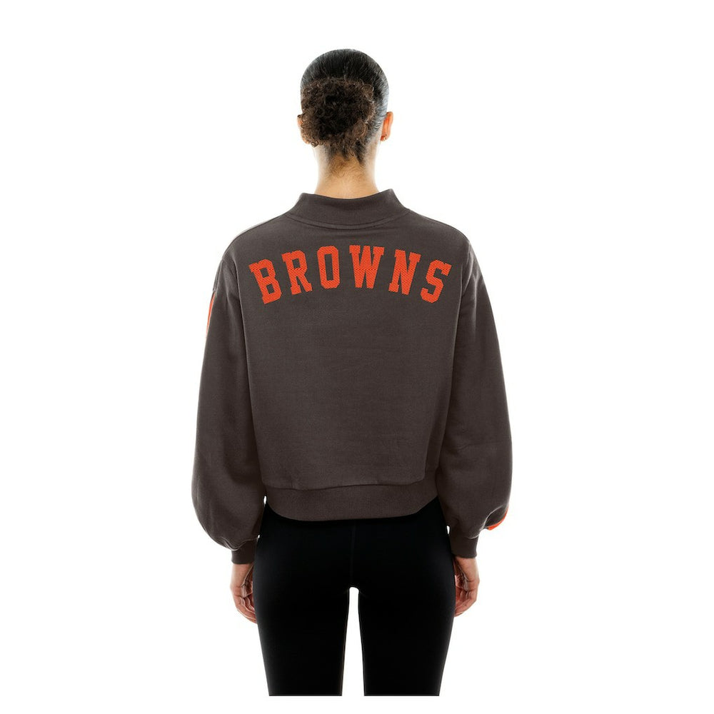 Cleveland Browns New Era Women's Sport Night Mock Neck Balloon Sleeve Pullover Sweatshirt - Brown - NFL