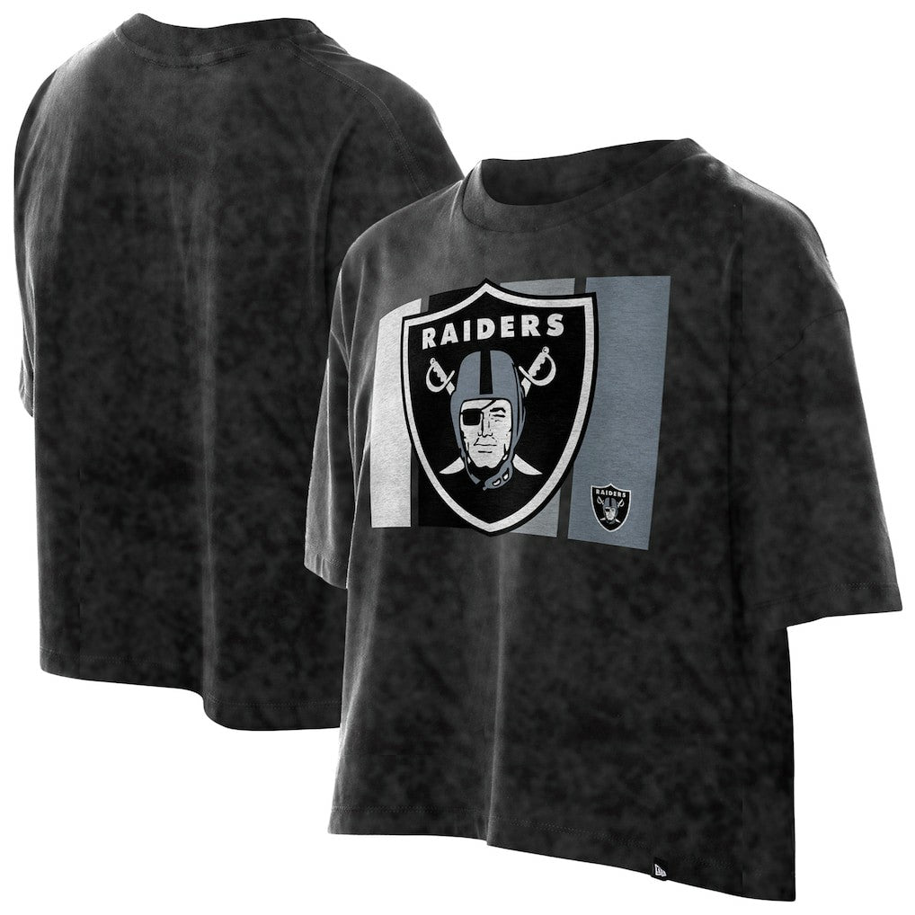 Las Vegas Raiders New Era Women's Boxy Cropped Sport Night Mineral Wash T-Shirt - Black - NFL
