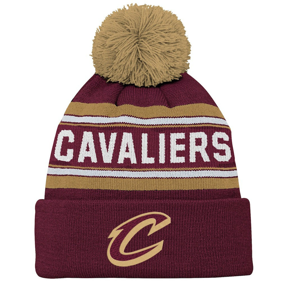 Cleveland Cavaliers Outerstuff Youth Backboard Jacquard Cuffed Knit Hat with Pom Wine