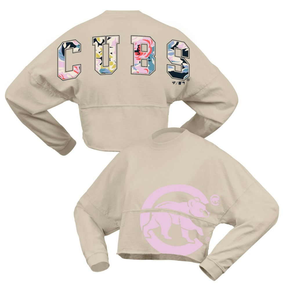 Chicago Cubs Fanatics Women's Floral Preppy Cropped Long Sleeve T-Shirt Near Me