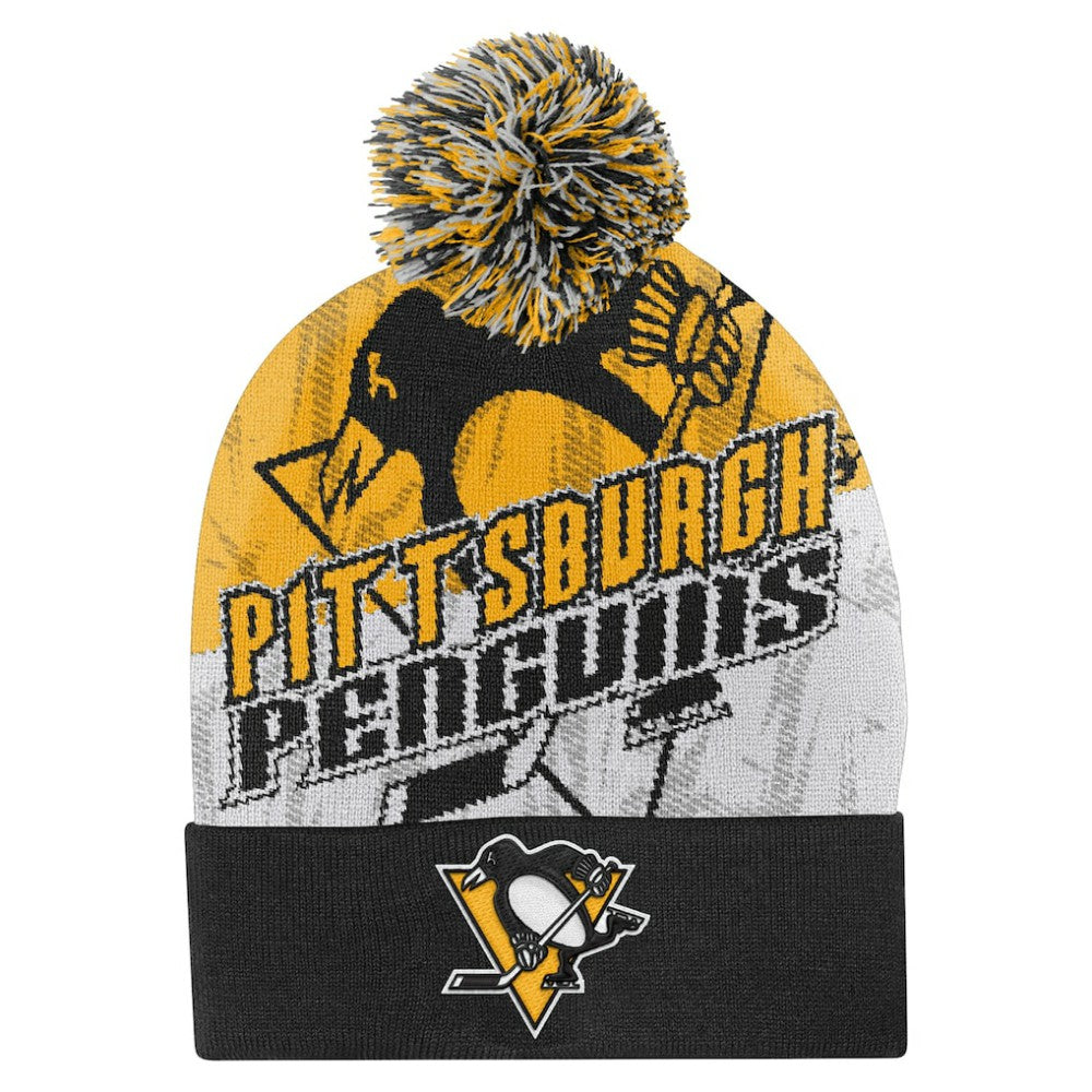 Pittsburgh Penguins Outerstuff Youth New Edge Cuffed Knit Hat with Pom - Black | NHL discount