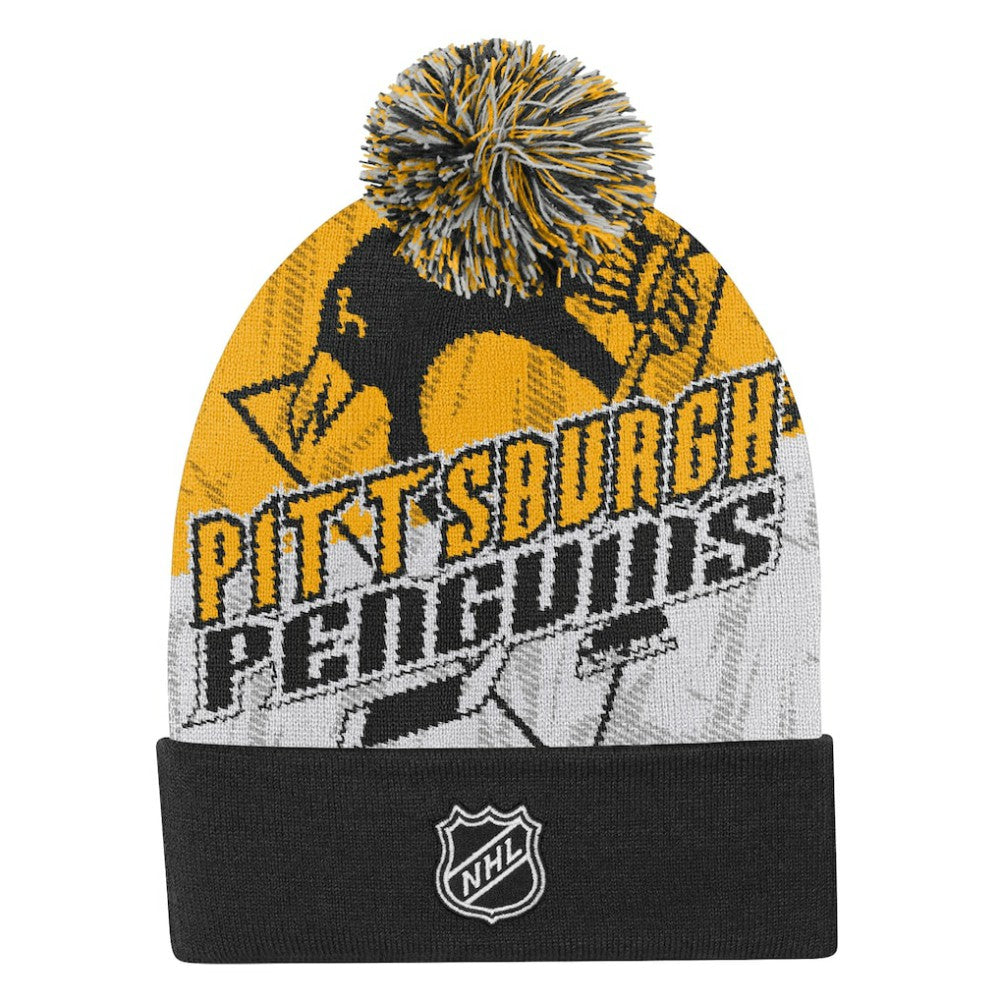 Pittsburgh Penguins Outerstuff Youth New Edge Cuffed Knit Hat with Pom - Black | NHL discount