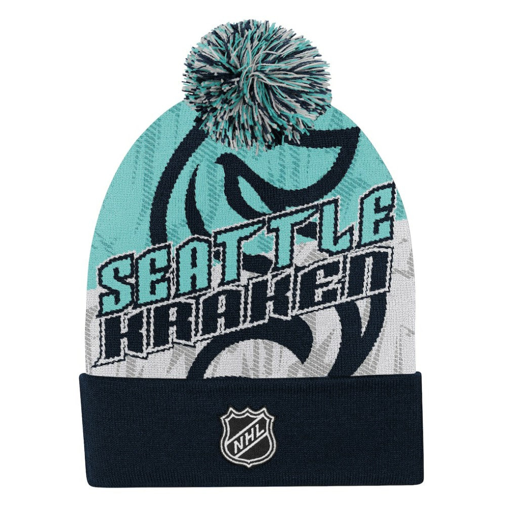 Seattle Kraken Outerstuff Youth New Edge Cuffed Knit Hat with Pom - Navy | NHL online