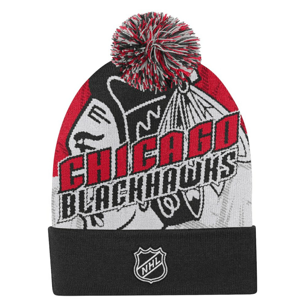 Chicago Blackhawks Outerstuff Youth New Edge Cuffed Knit Hat with Pom - Red | NHL discount